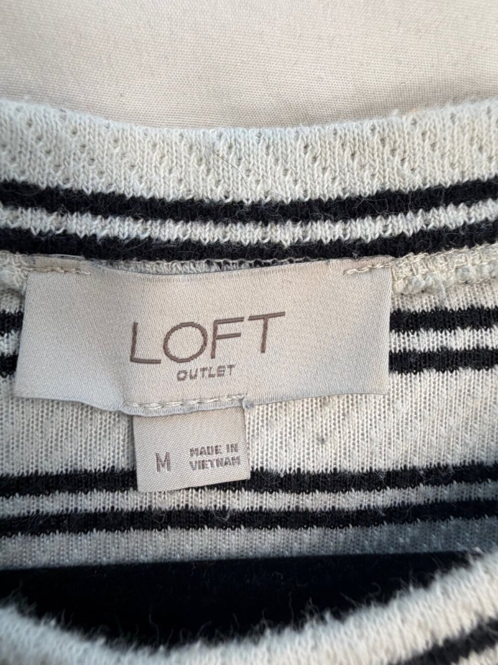 LOFT Striped Textured Knit Top Black White Long Sleeve Size M - Picture 4 of 11